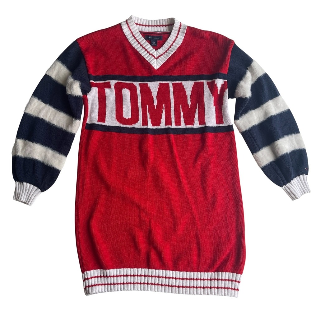 Tommy Hilfiger Mini Sweater Dress Juniors XL Varsity Dress Americana Y2K